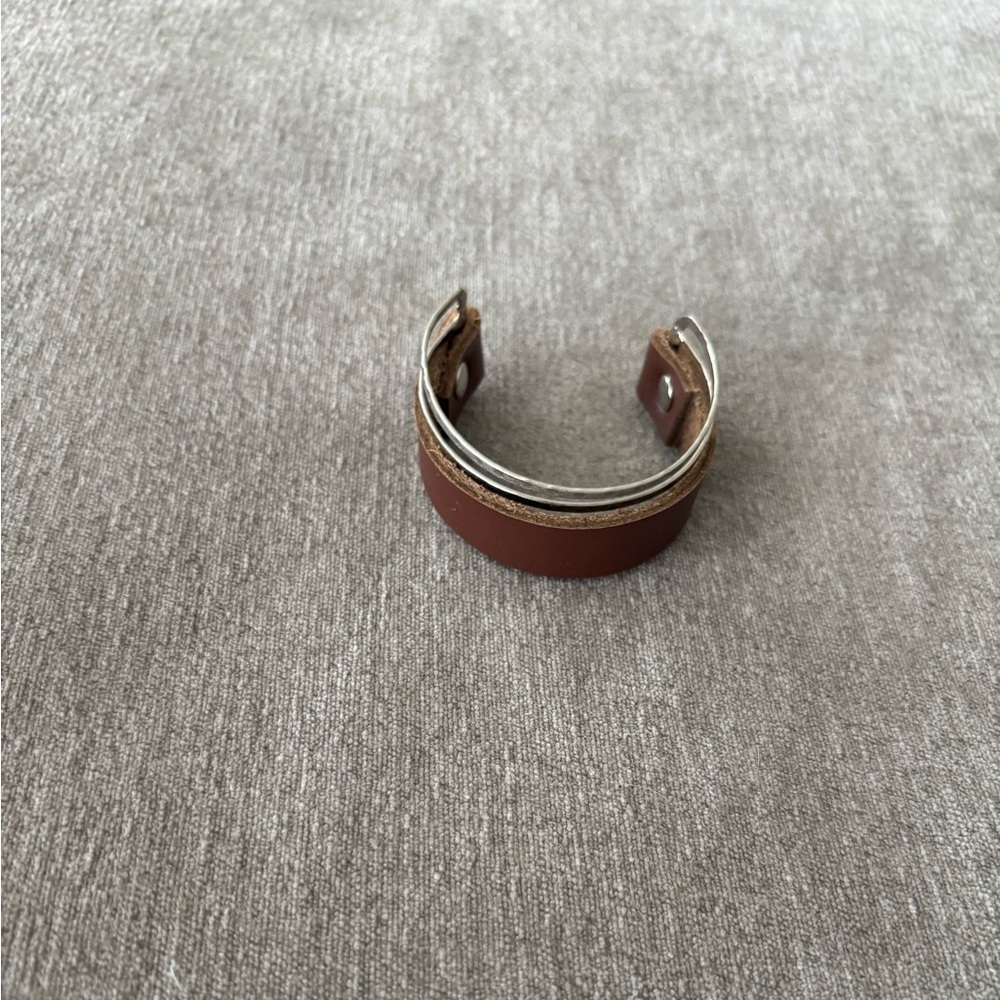 Noonday Collection Brown Leather & Silver-Tone Metal Cuff Bracelet